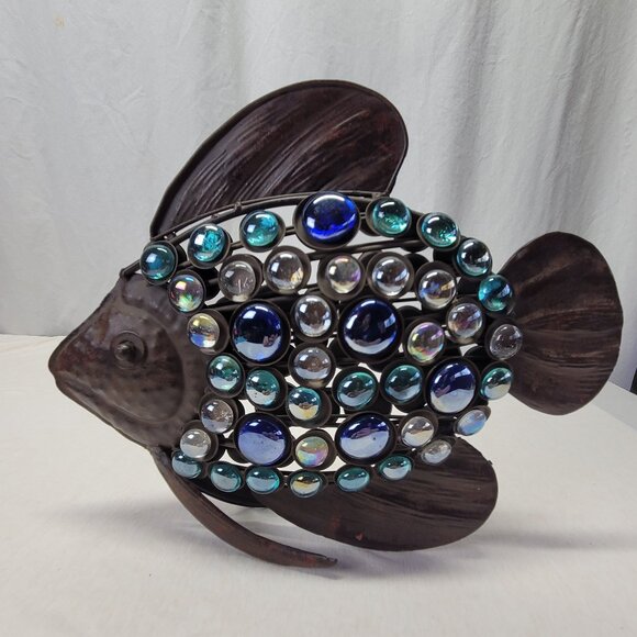 Metal Fish Stones Art Multicolor Glass Sculpture/Statue/Figure - Picture 1 of 15